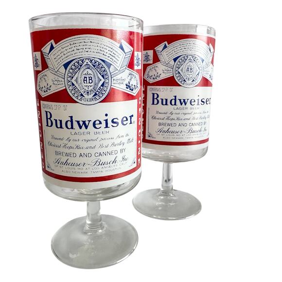 Budweiser glasses set/2 beer cup steins mugs bud memorabilia vintage 1970 1980s - Picture 1 of 6